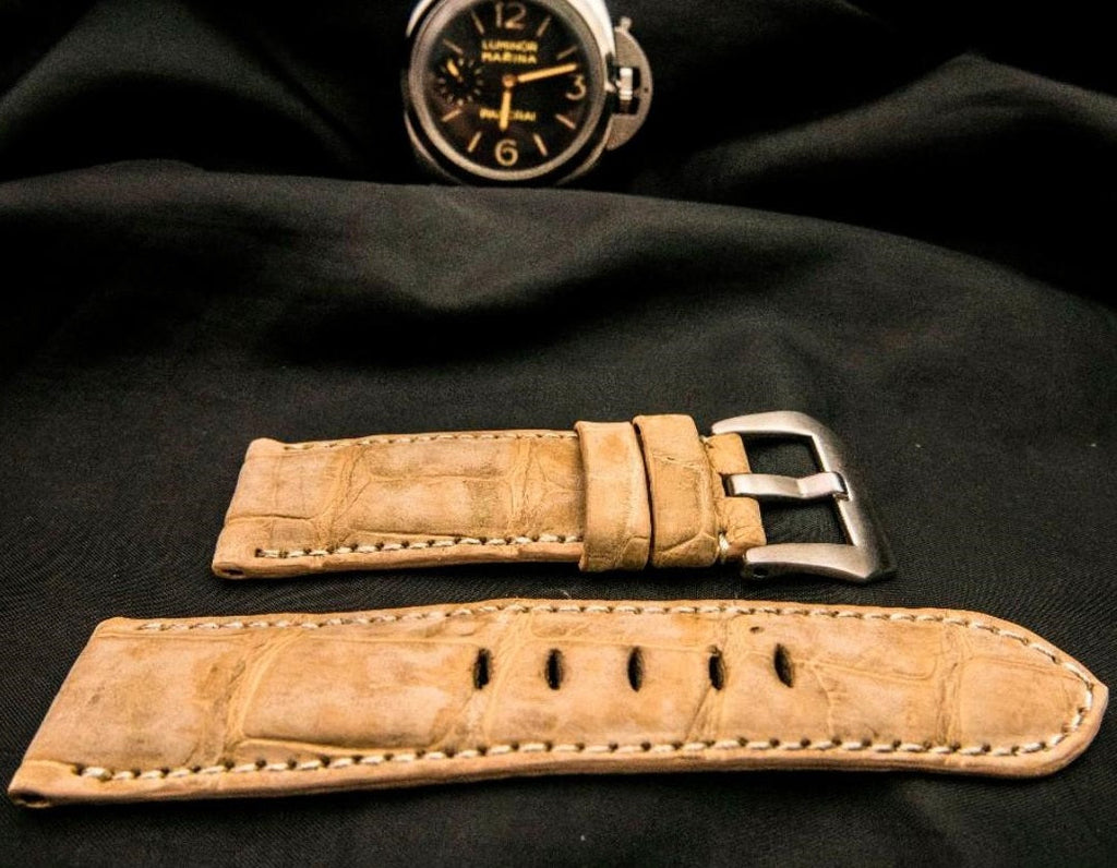 BEIGE CROCODILE BELLY LEATHER STRAP