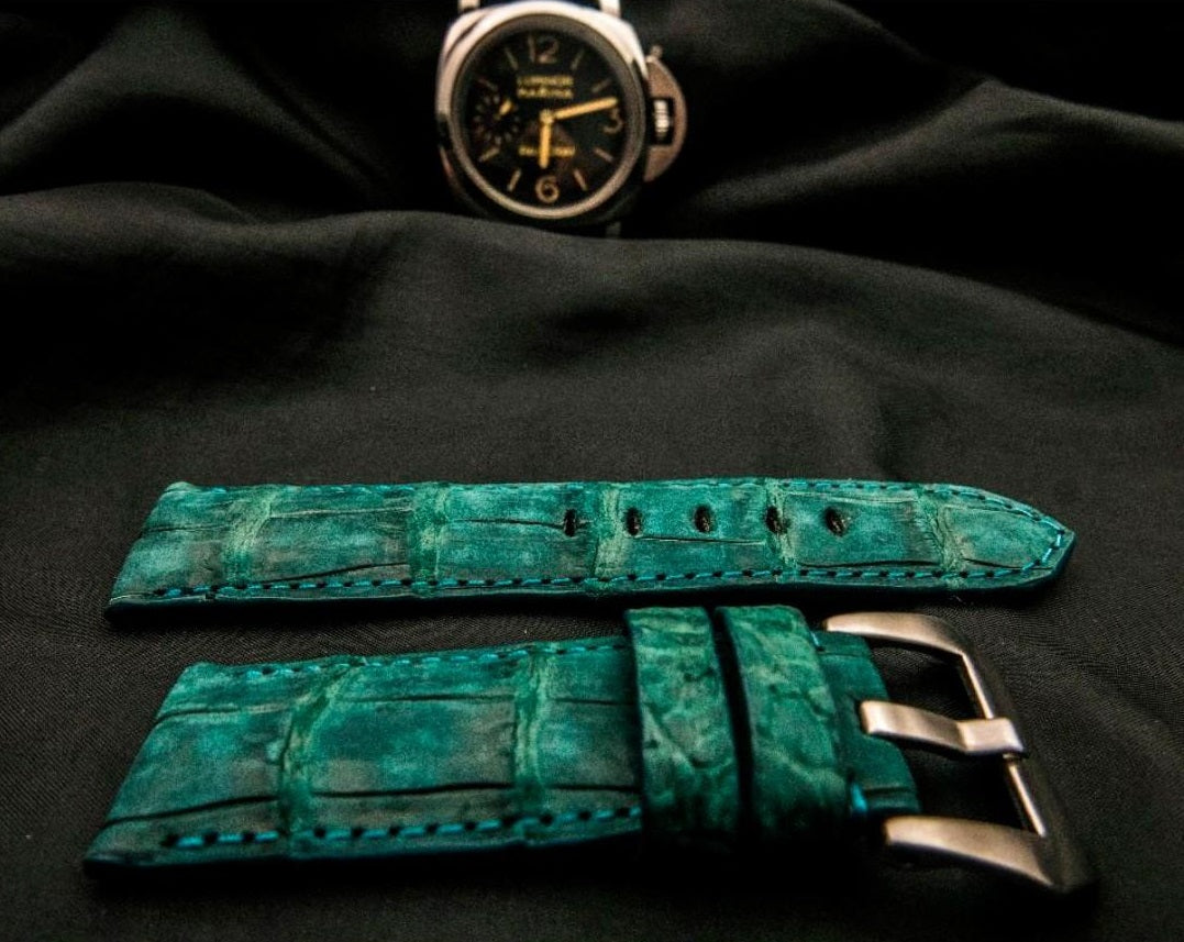GREEN CROCODILE BELLY LEATHER STRAP