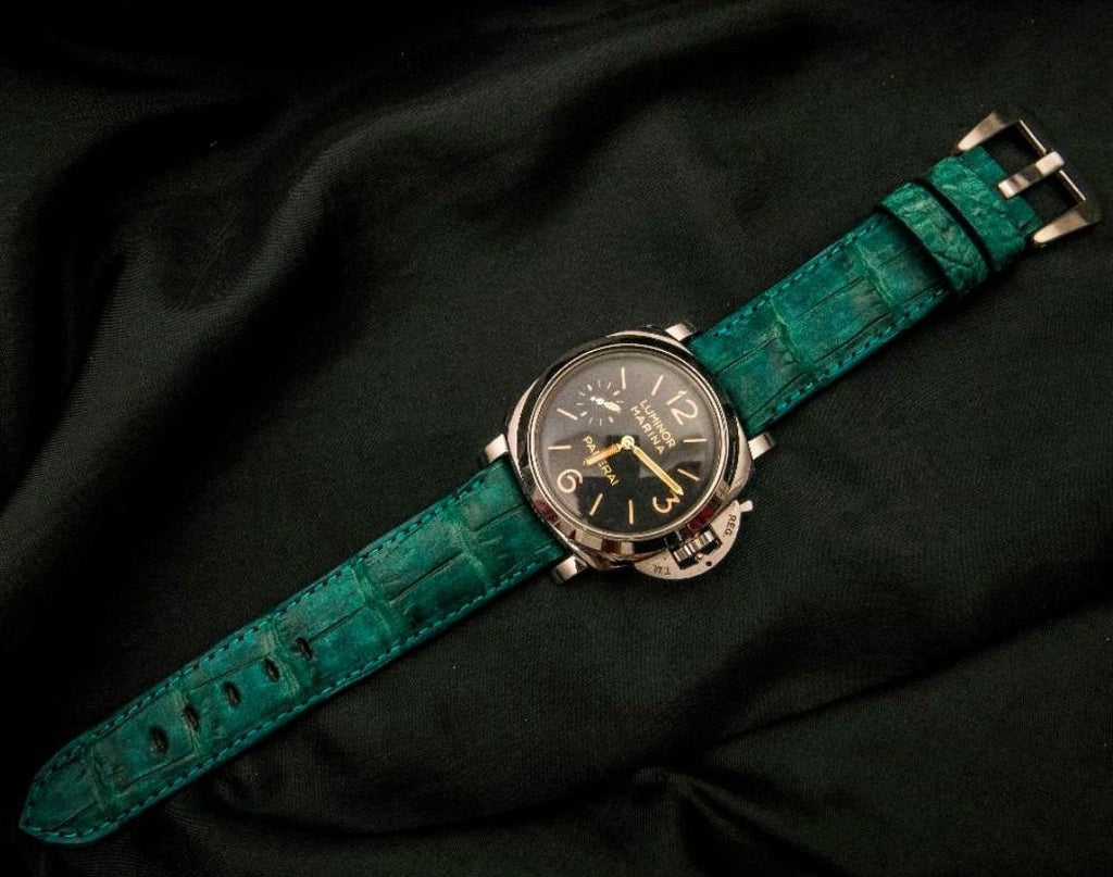 GREEN CROCODILE BELLY LEATHER STRAP