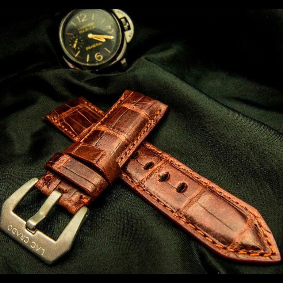 BROWN CROCODILE BELLY LEATHER STRAP