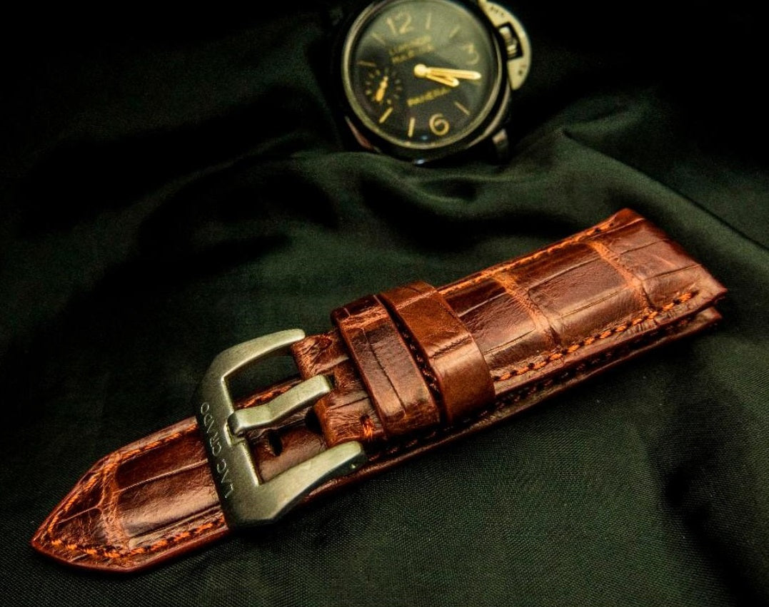 BROWN CROCODILE BELLY LEATHER STRAP