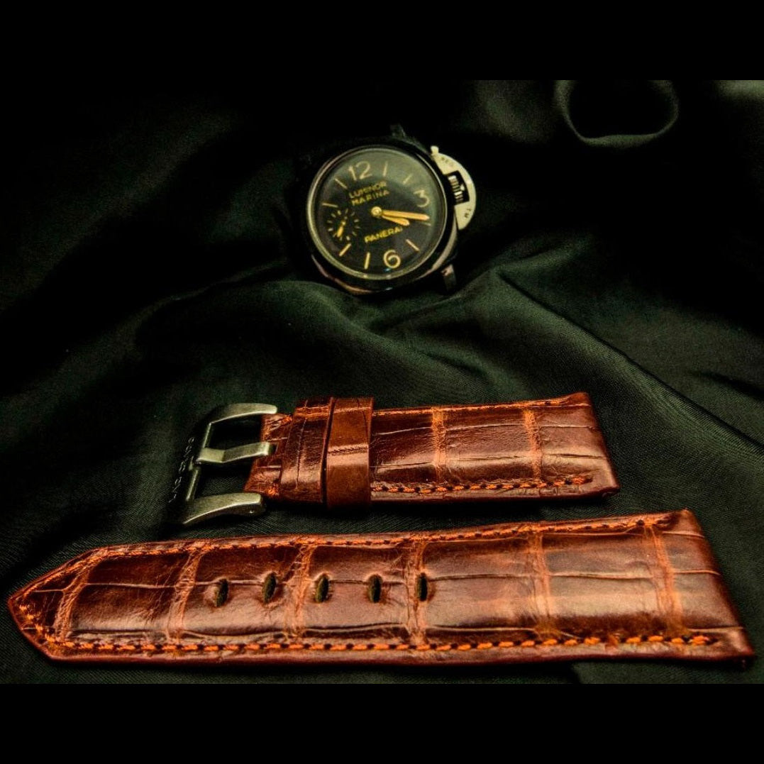 BROWN CROCODILE BELLY LEATHER STRAP