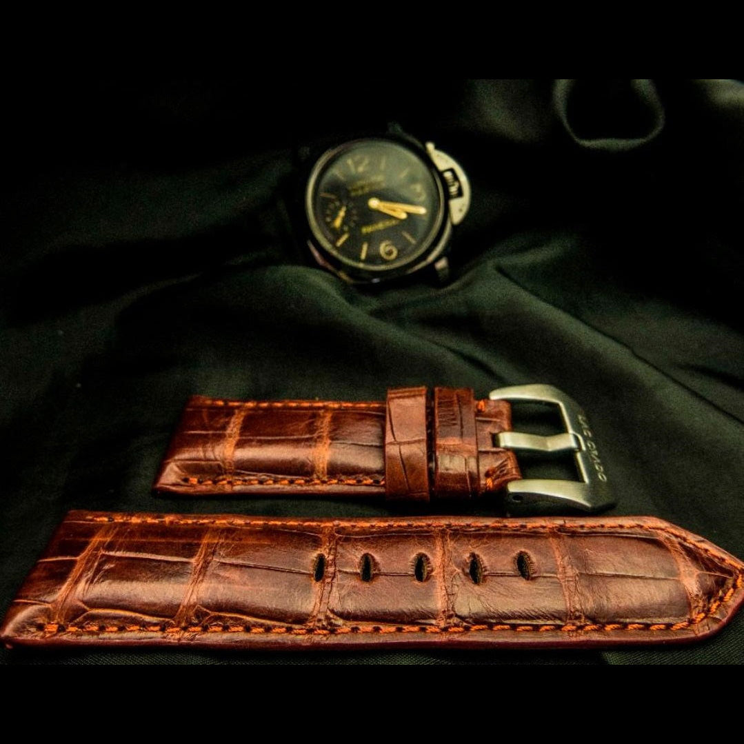 BROWN CROCODILE BELLY LEATHER STRAP