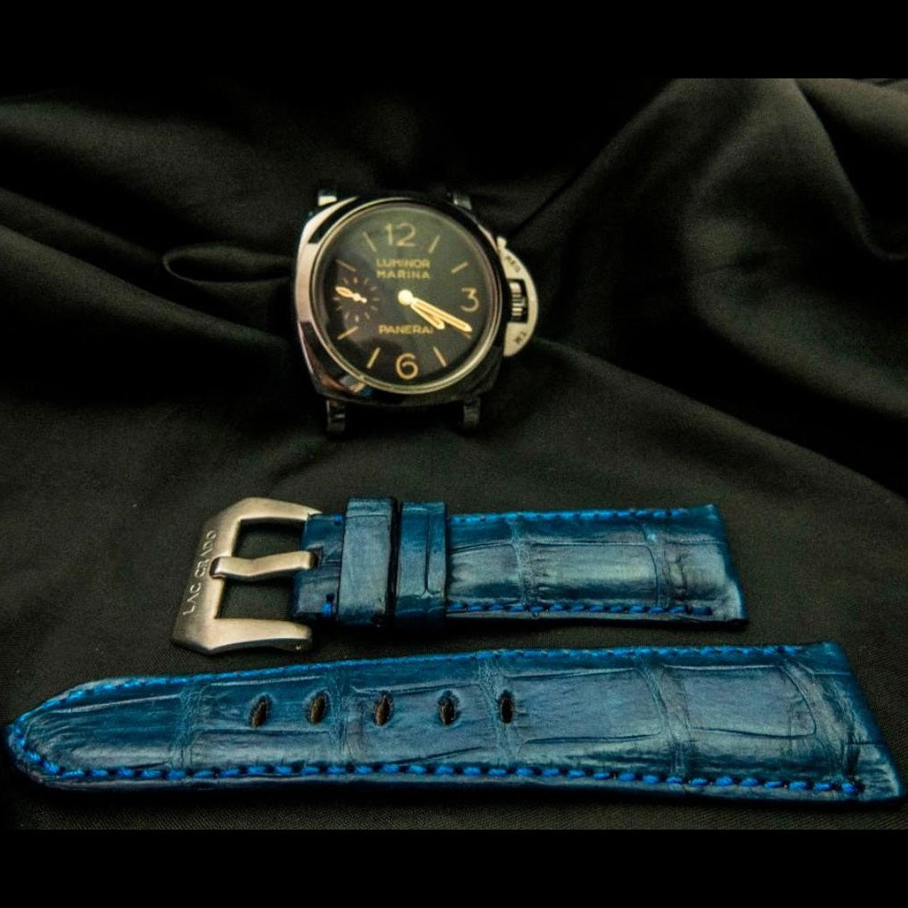 BLUE CROCODILE BELLY LEATHER STRAP