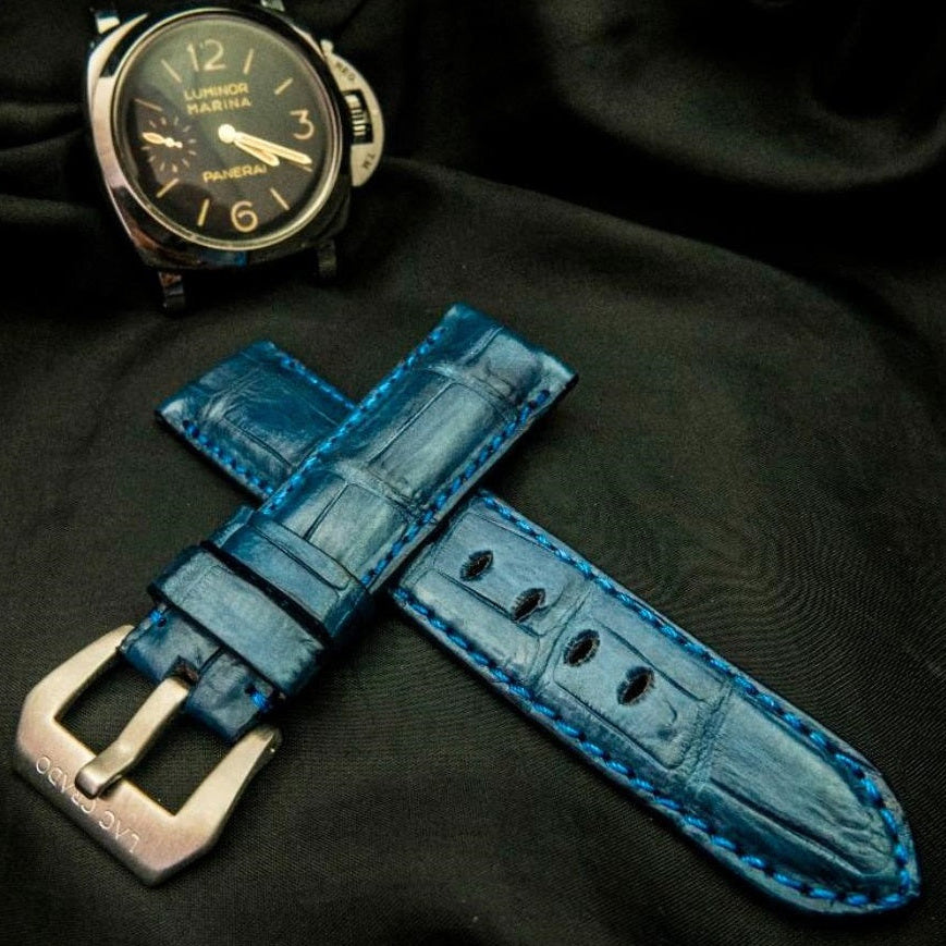 BLUE CROCODILE BELLY LEATHER STRAP