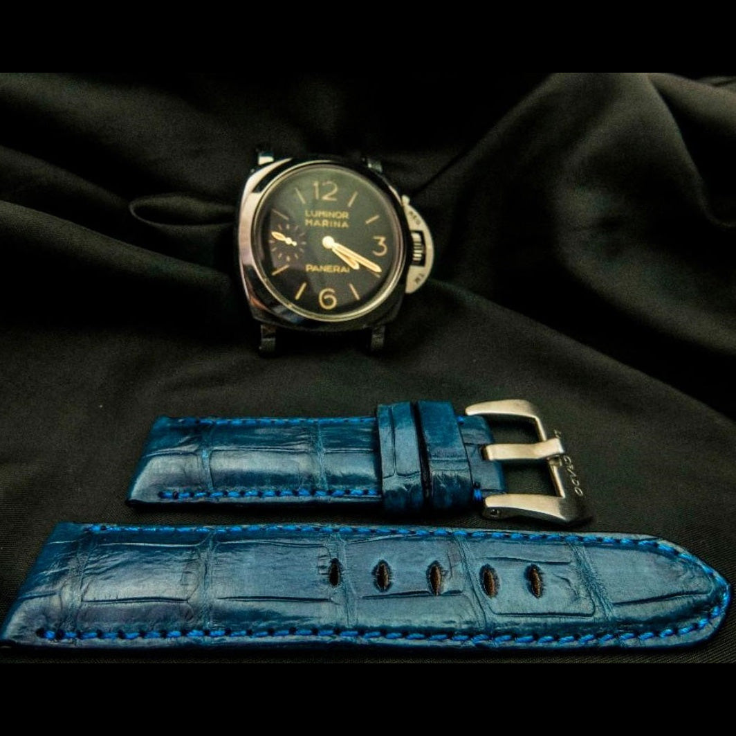 BLUE CROCODILE BELLY LEATHER STRAP