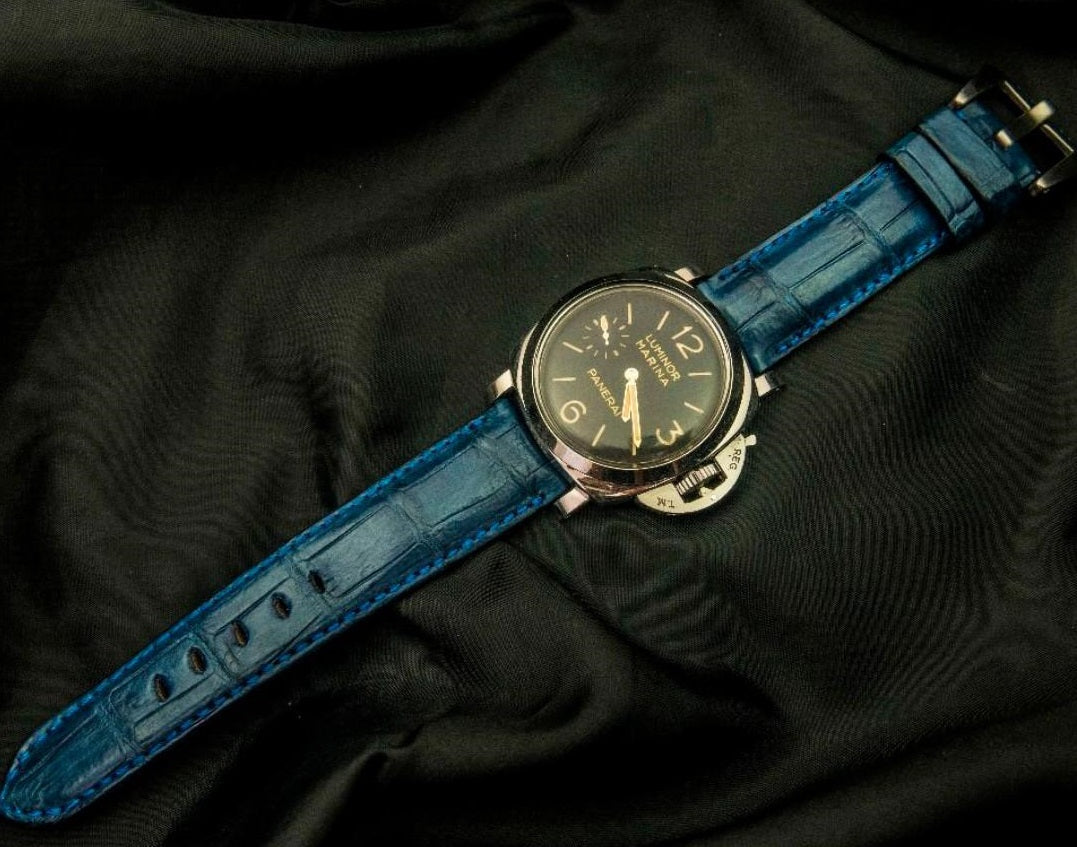 BLUE CROCODILE BELLY LEATHER STRAP