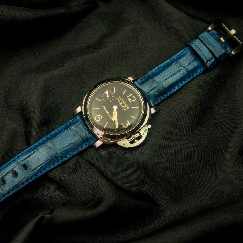 BLUE CROCODILE BELLY LEATHER STRAP