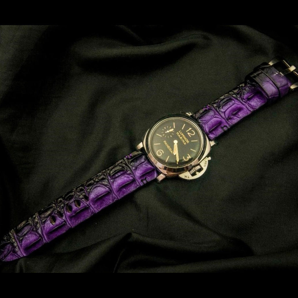 PURPLE&BLACK CROCODILE HORNBACK LEATHER STRAP