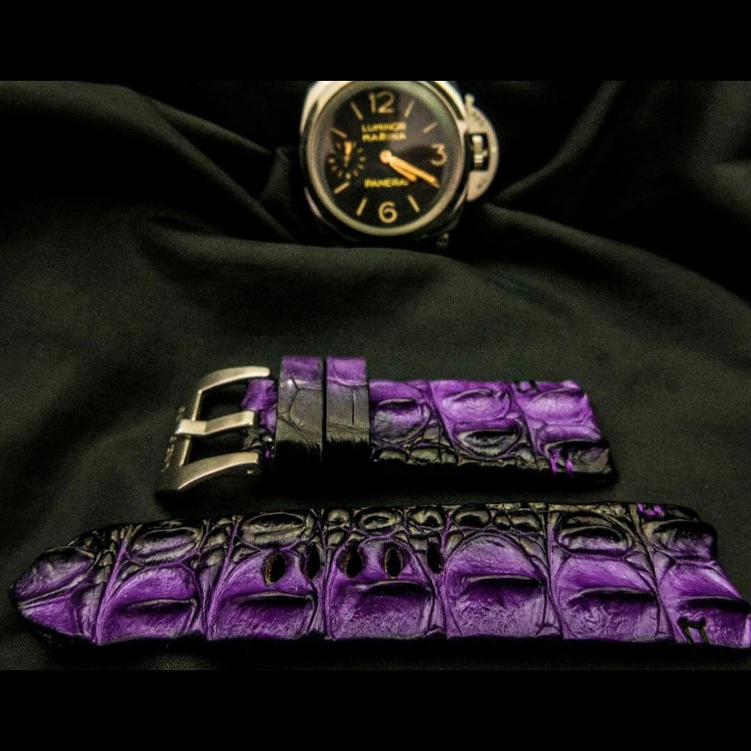 PURPLE&BLACK CROCODILE HORNBACK LEATHER STRAP