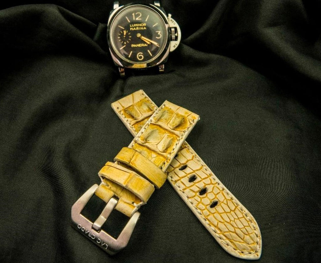 YELLOW CROCODILE HORNBACK LEATHER STRAP