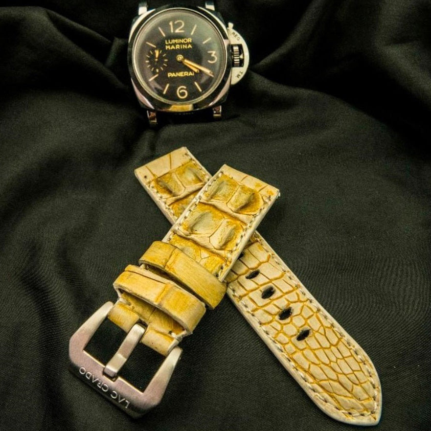 YELLOW CROCODILE HORNBACK LEATHER STRAP
