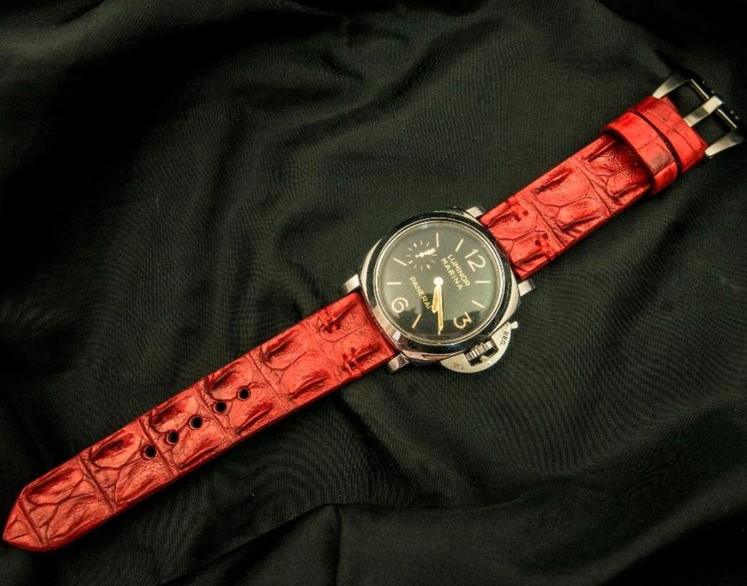 RED CROCODILE HORNBACK LEATHER STRAP