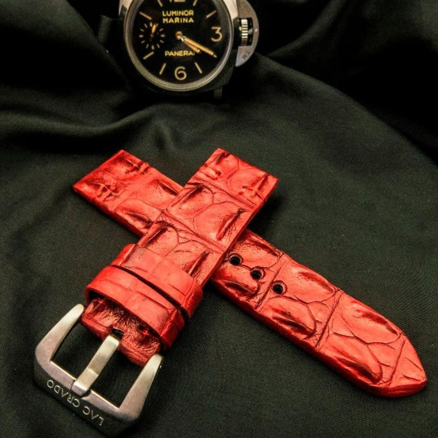RED CROCODILE HORNBACK LEATHER STRAP