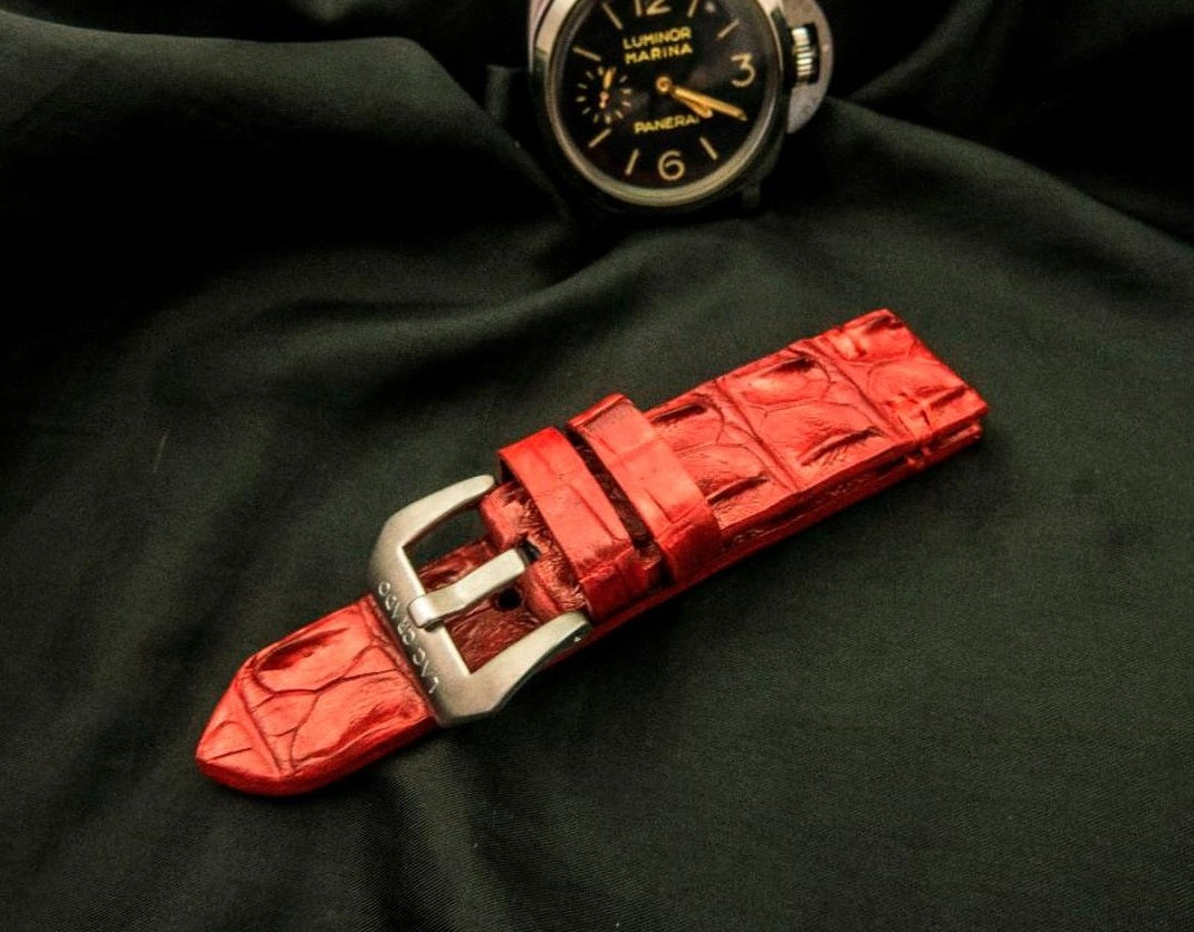 RED CROCODILE HORNBACK LEATHER STRAP