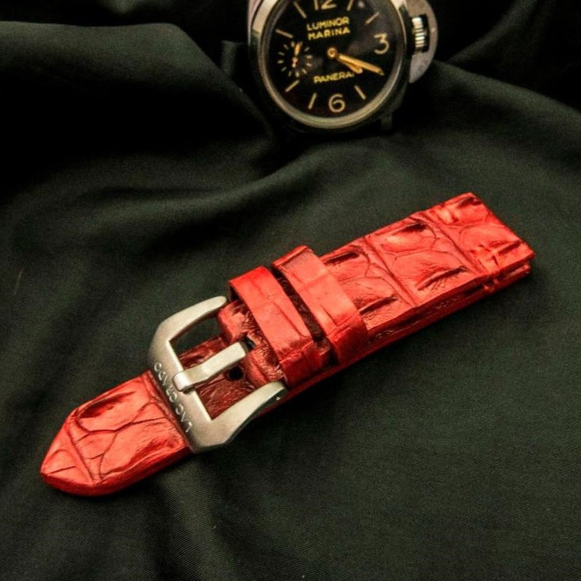 RED CROCODILE HORNBACK LEATHER STRAP