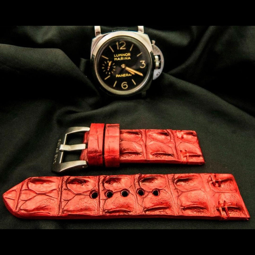 RED CROCODILE HORNBACK LEATHER STRAP