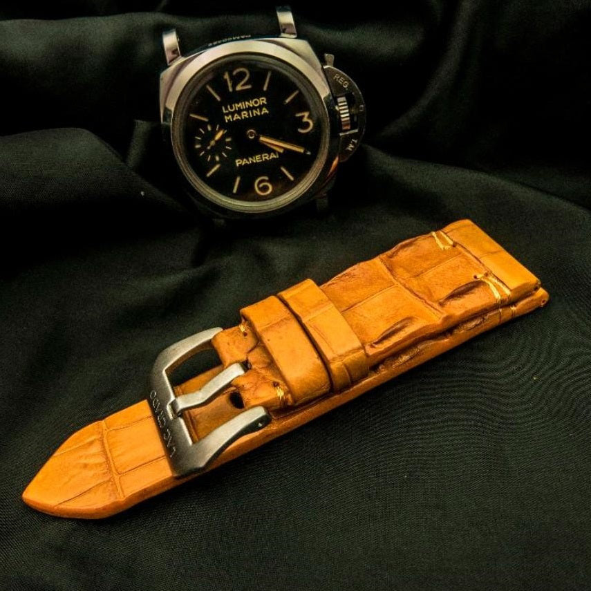 ORANGE CROCODILE HORNBACK LEATHER STRAP