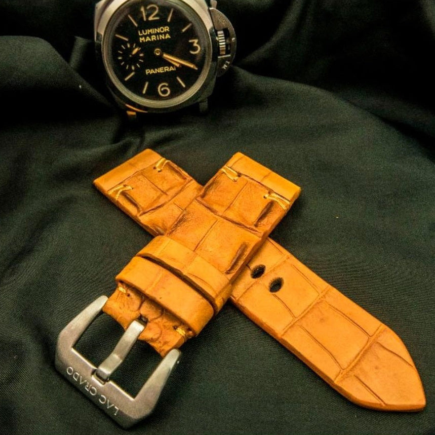 ORANGE CROCODILE HORNBACK LEATHER STRAP