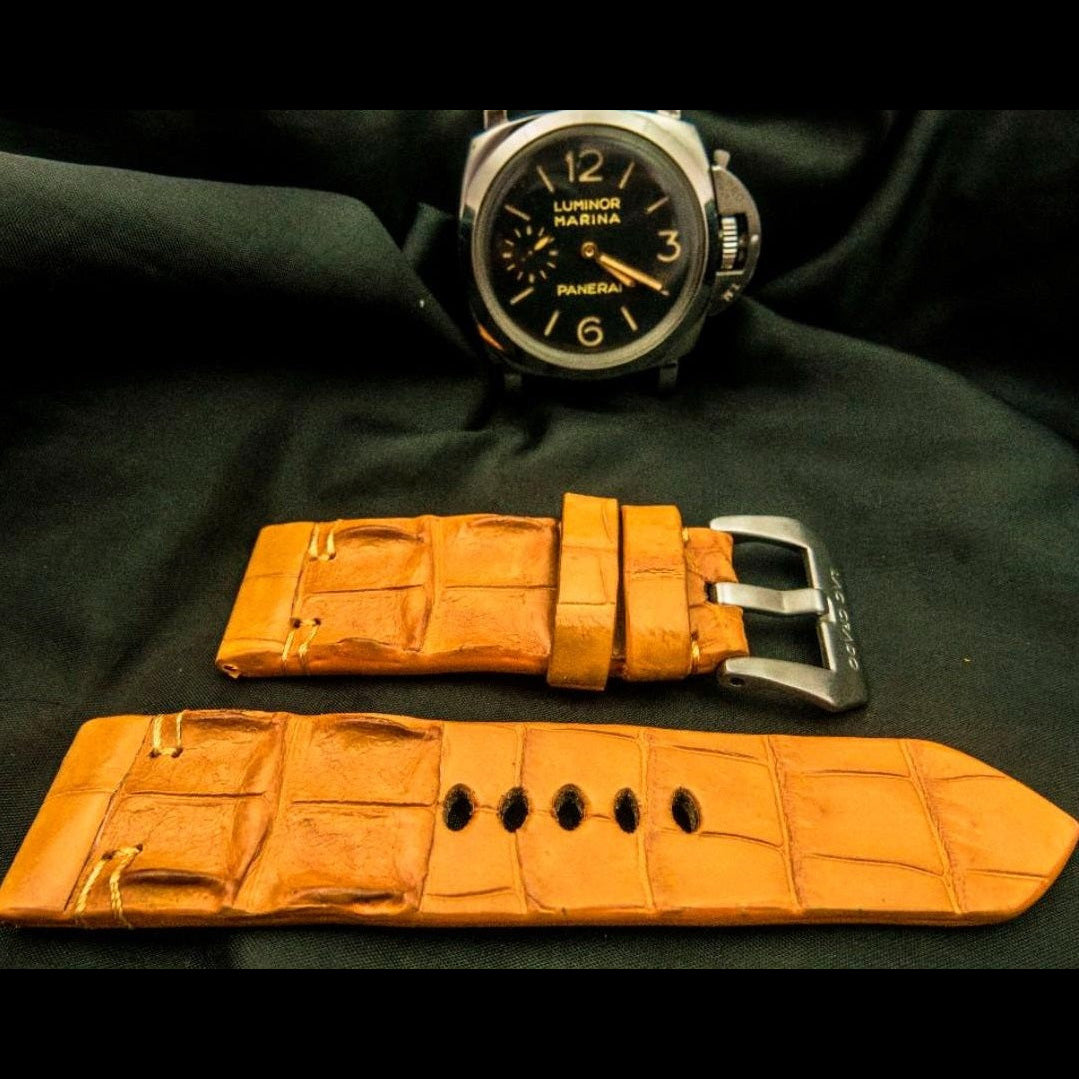 ORANGE CROCODILE HORNBACK LEATHER STRAP