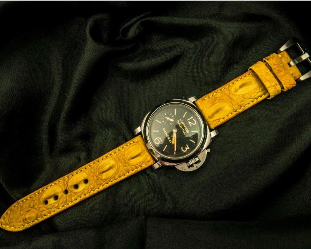 YELLOW CROCODILE HORNBACK LEATHER STRAP