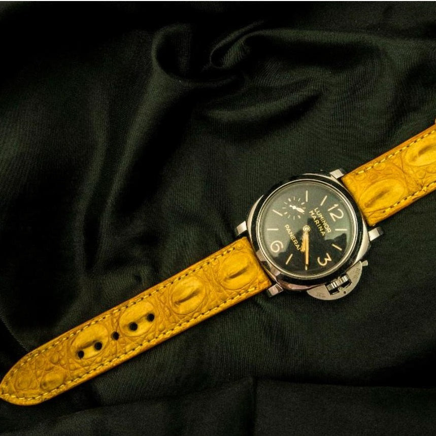 YELLOW CROCODILE HORNBACK LEATHER STRAP