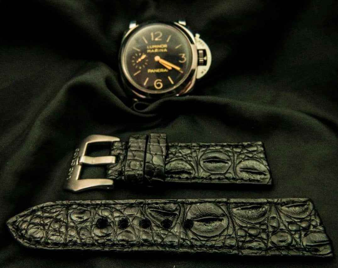 BLACK CROCODILE HORNBACK LEATHER STRAP - Lac Crado 