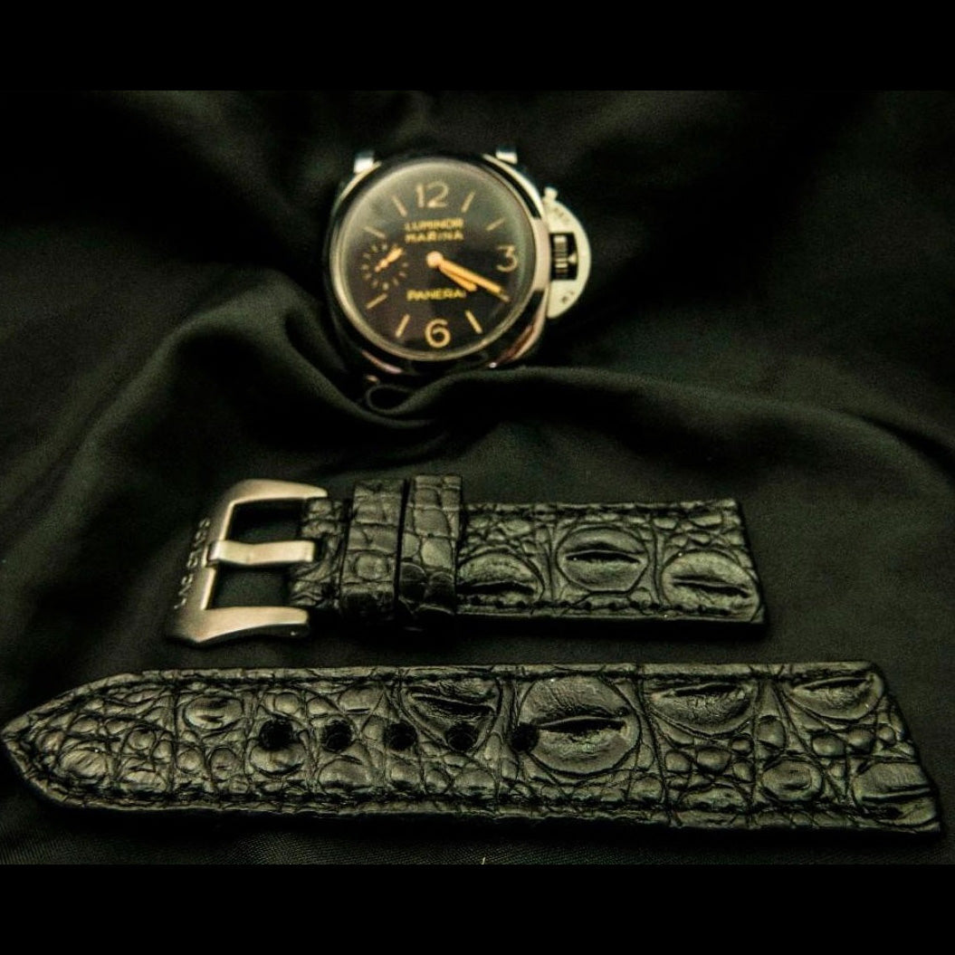 BLACK CROCODILE HORNBACK LEATHER STRAP