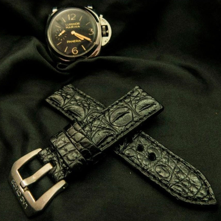 BLACK CROCODILE HORNBACK LEATHER STRAP