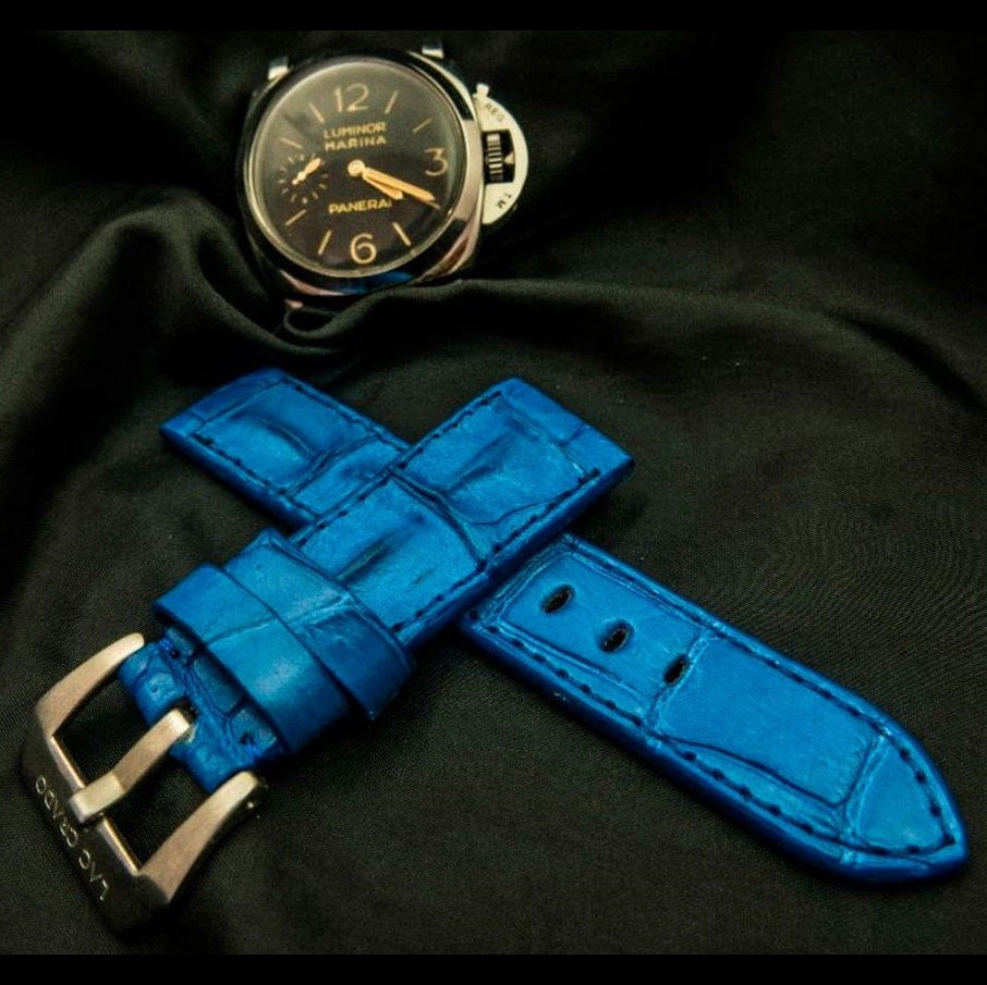 BLUE CROCODILE HORNBACK LEATHER STRAP