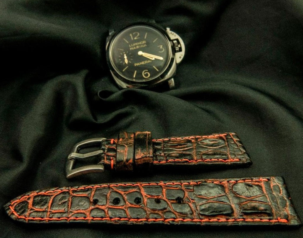 BLACK&RED CROCODILE HORNBACK LEATHER STRAP