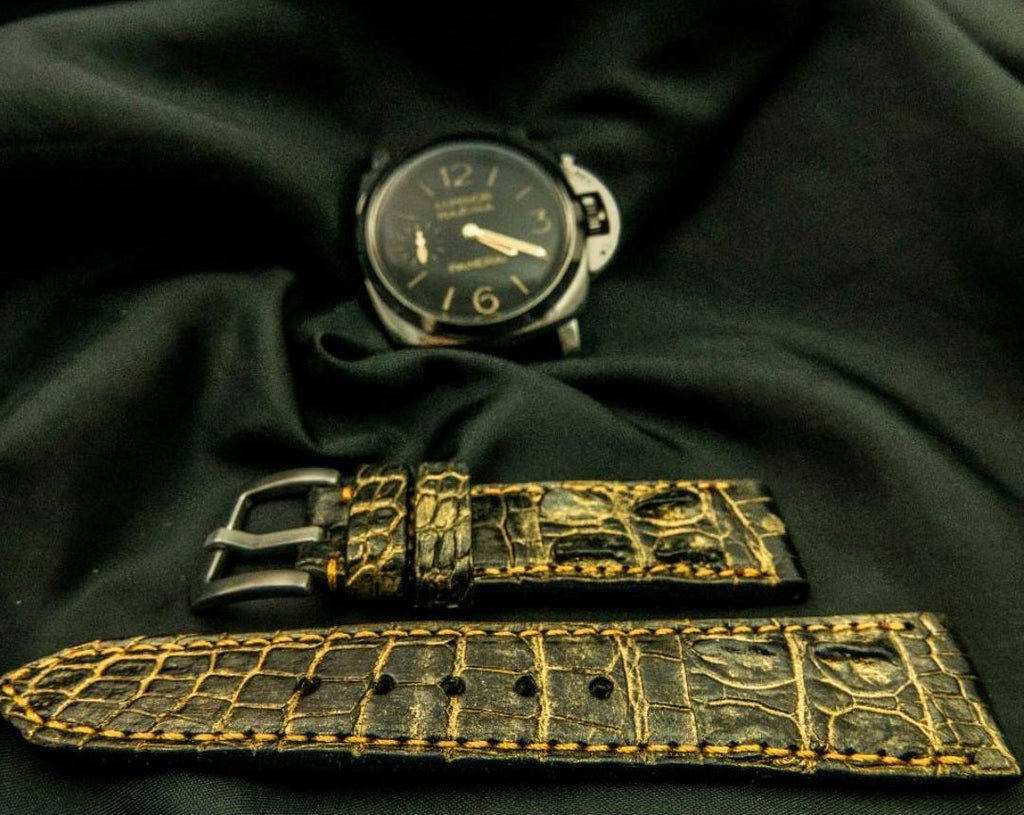BLACK&YELLOW CROCODILE HORNBACK LEATHER STRAP