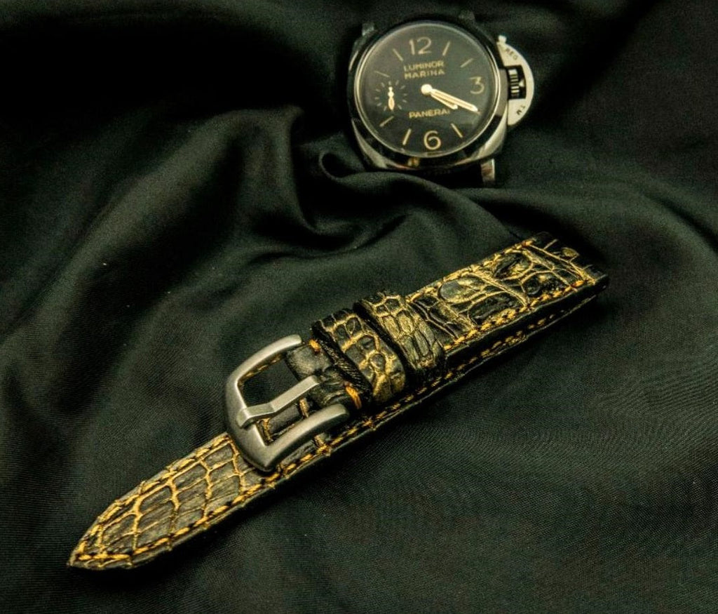 BLACK&YELLOW CROCODILE HORNBACK LEATHER STRAP