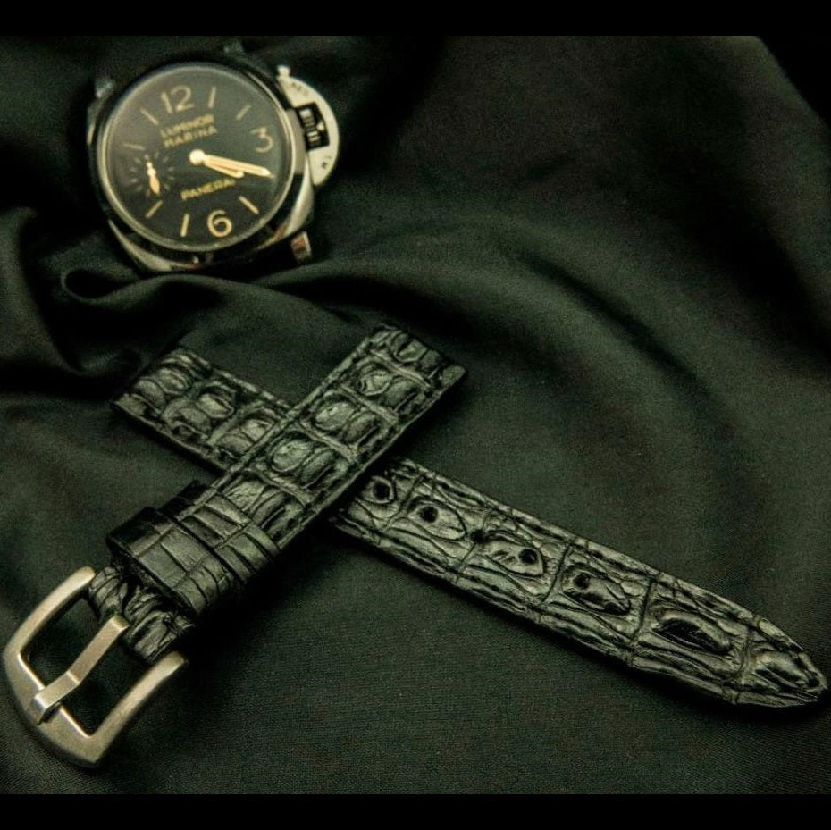 BLACK CROCODILE HORNBACK LEATHER STRAP