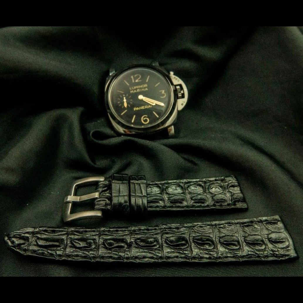 BLACK CROCODILE HORNBACK LEATHER STRAP
