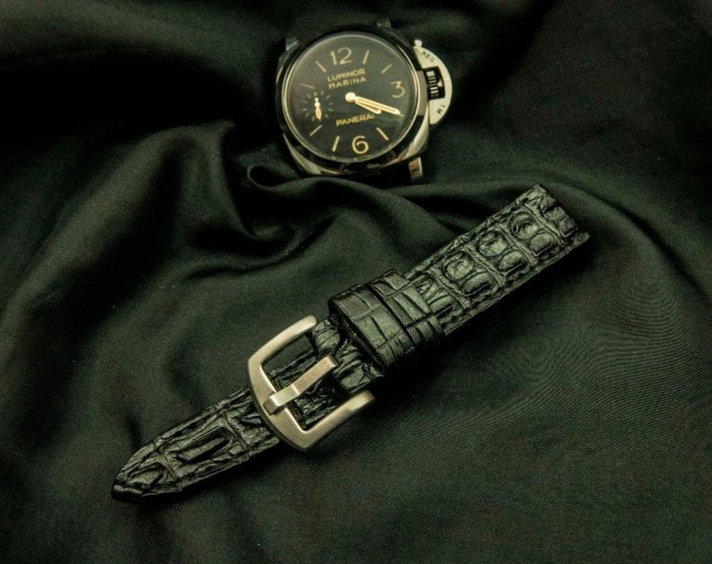 BLACK CROCODILE HORNBACK LEATHER STRAP - Lac Crado 
