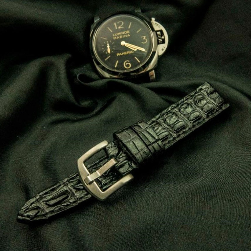 BLACK CROCODILE HORNBACK LEATHER STRAP