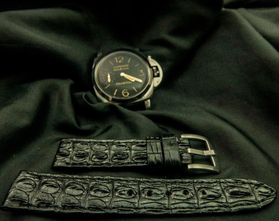 BLACK CROCODILE HORNBACK LEATHER STRAP - Lac Crado 