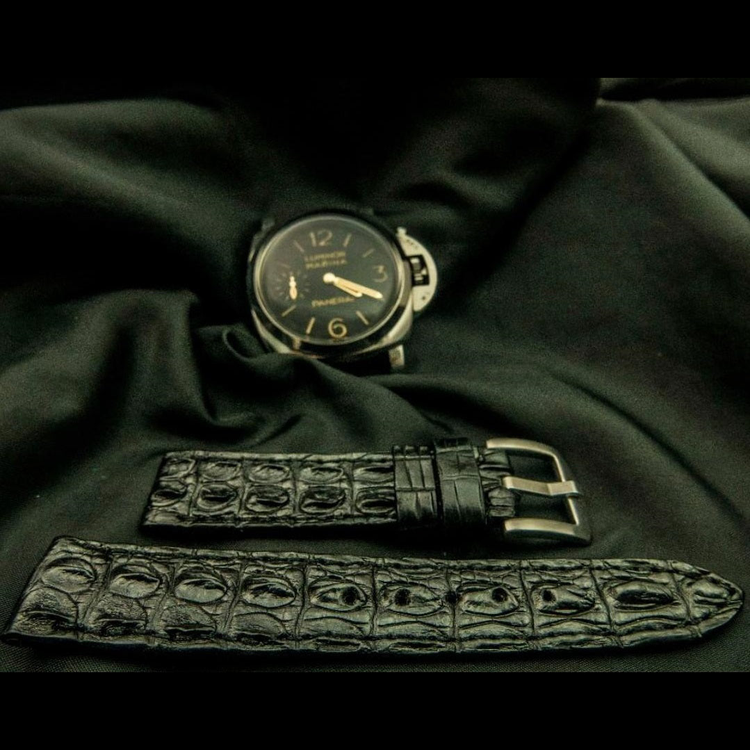 BLACK CROCODILE HORNBACK LEATHER STRAP