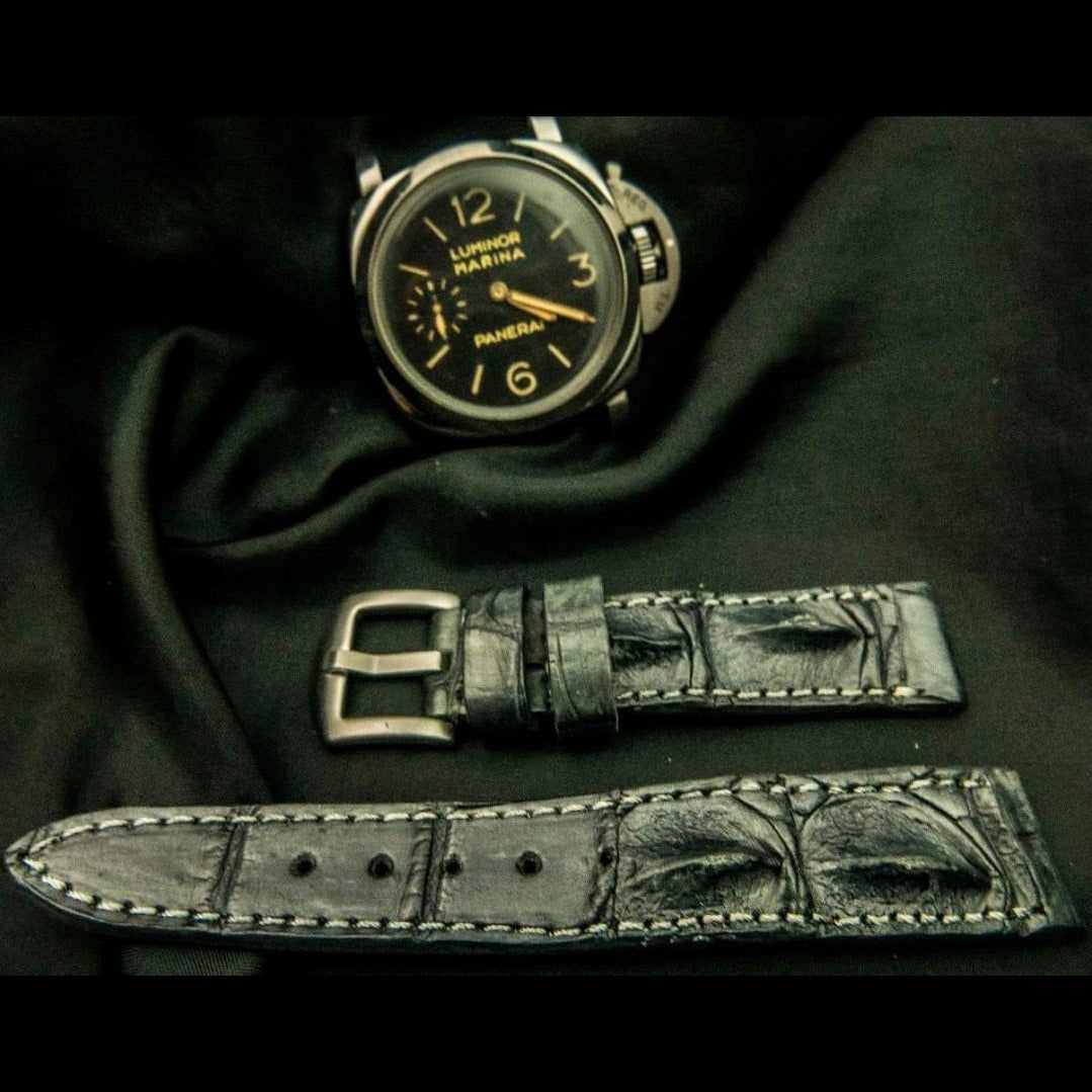 GREY CROCODILE HORNBACK LEATHER STRAP