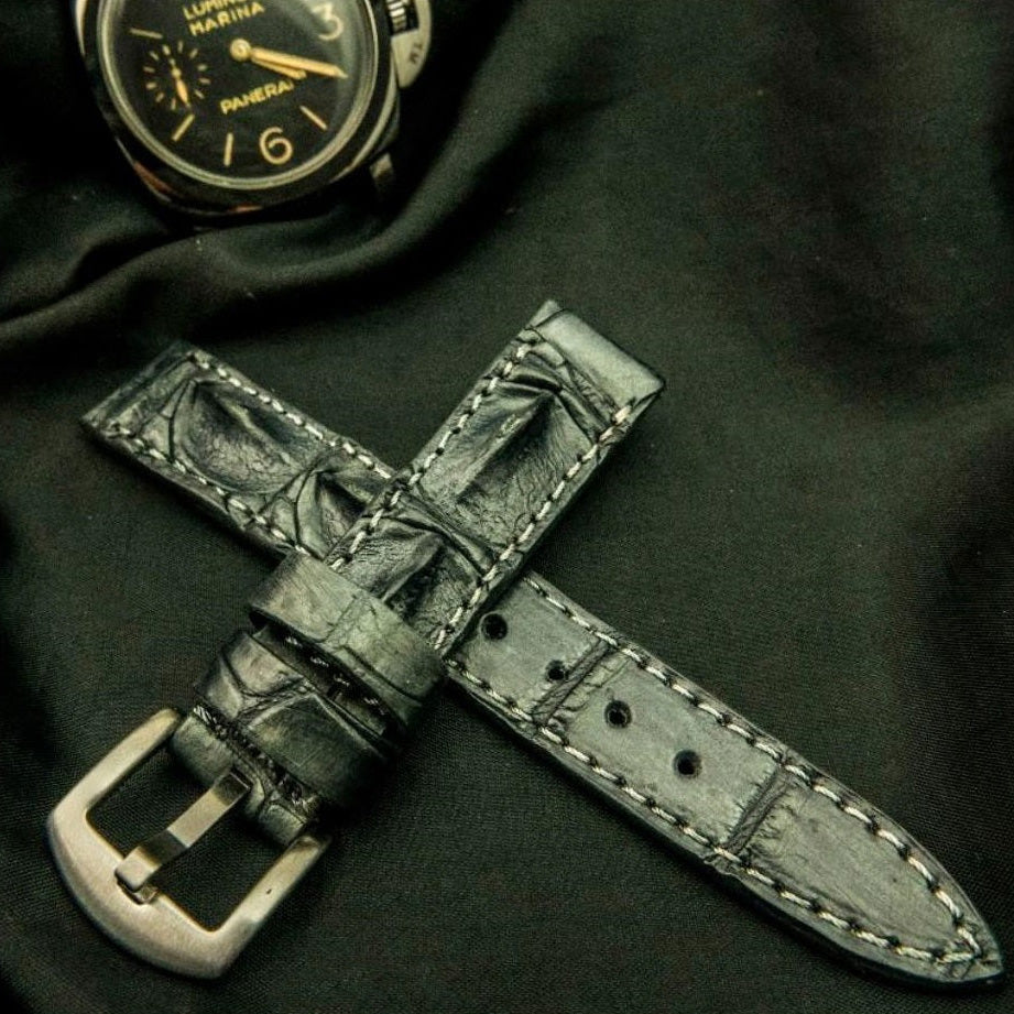 GREY CROCODILE HORNBACK LEATHER STRAP