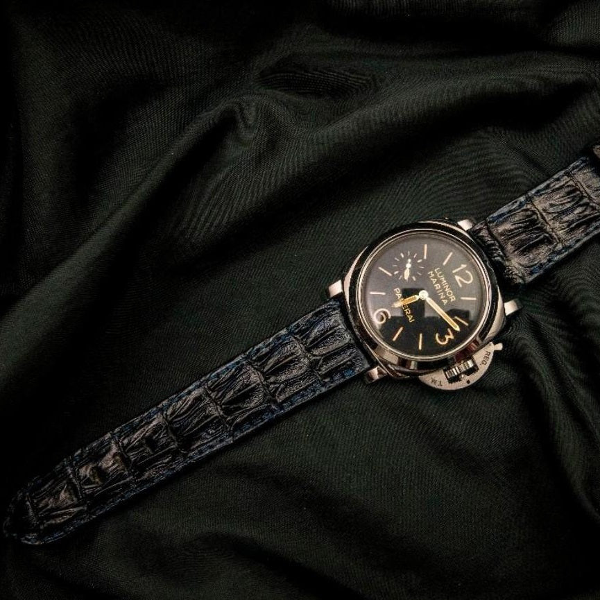 BLACK CROCODILE HORNBACK LEATHER STRAP