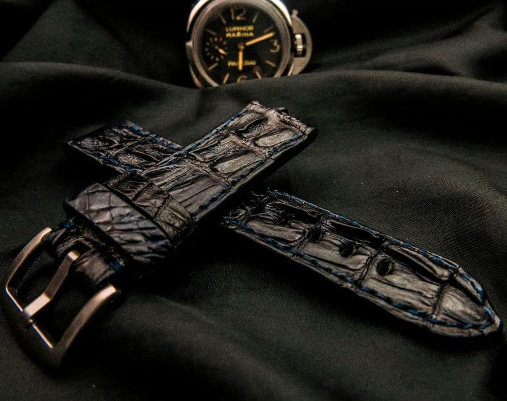 BLACK CROCODILE HORNBACK LEATHER STRAP - Lac Crado 