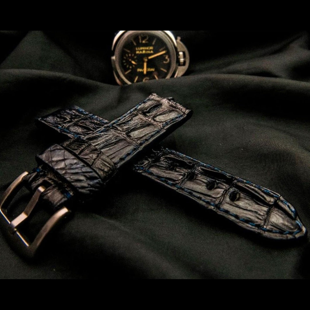 BLACK CROCODILE HORNBACK LEATHER STRAP