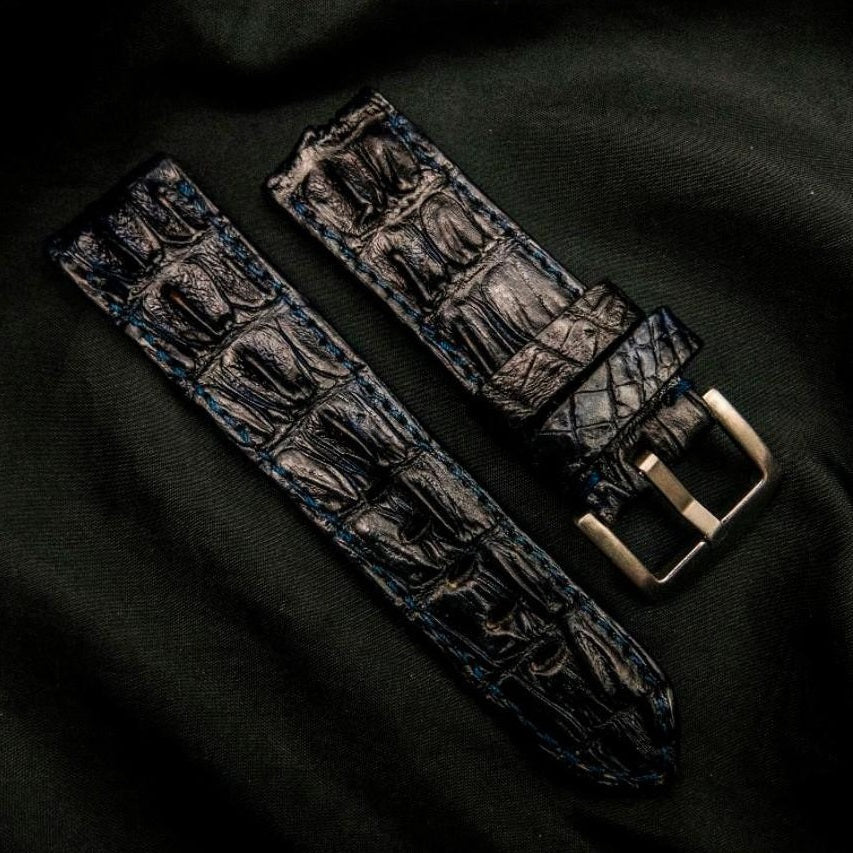 BLACK CROCODILE HORNBACK LEATHER STRAP