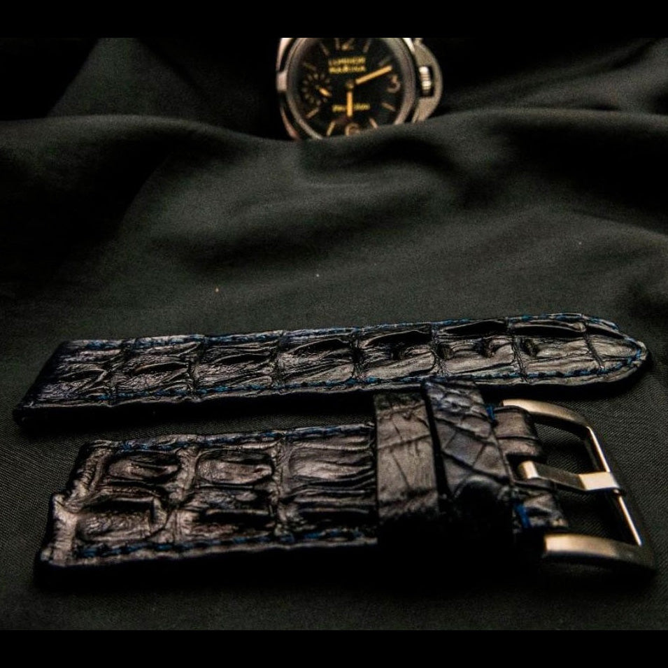 BLACK CROCODILE HORNBACK LEATHER STRAP