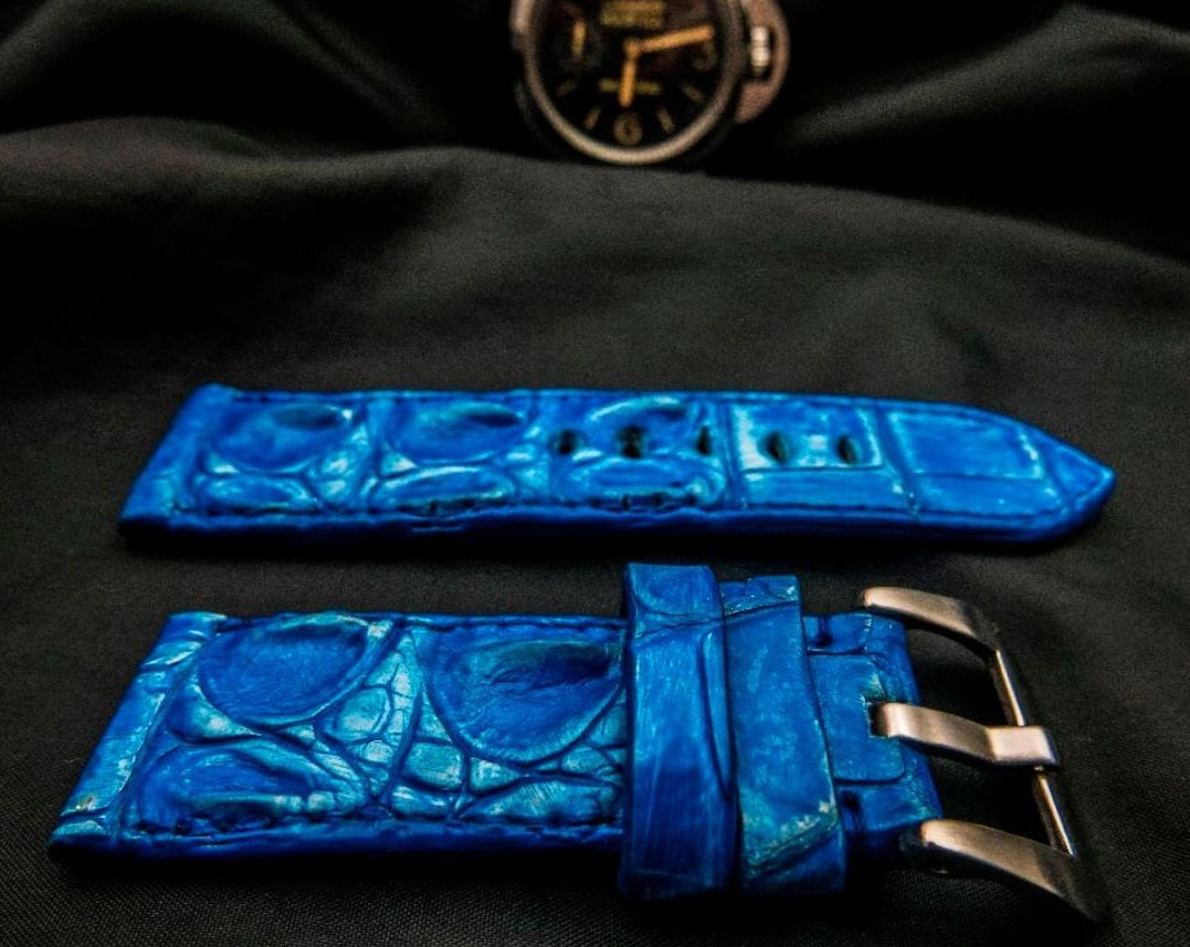 BLUE CROCODILE HORNBACK LEATHER STRAP
