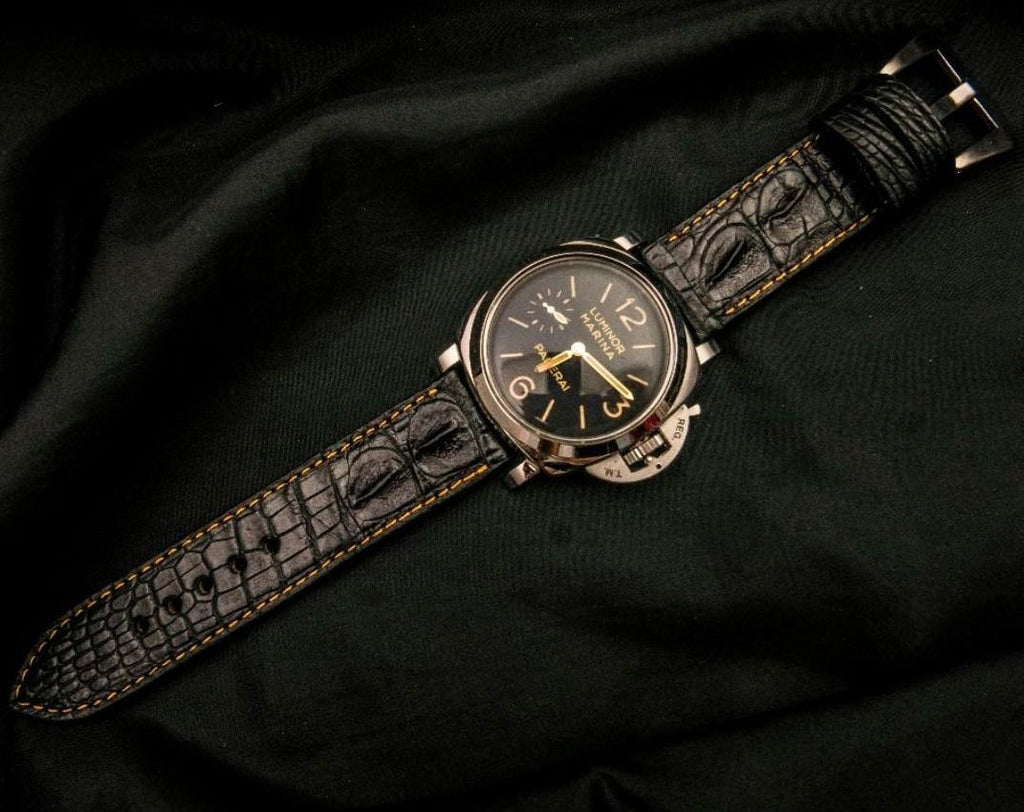 BLACK CROCODILE HORNBACK LEATHER STRAP - Lac Crado 