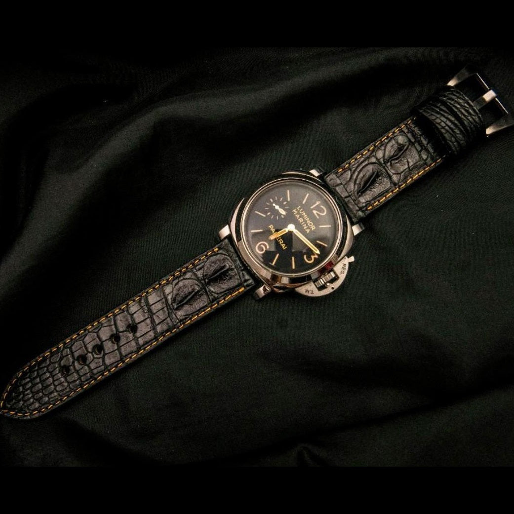 BLACK CROCODILE HORNBACK LEATHER STRAP