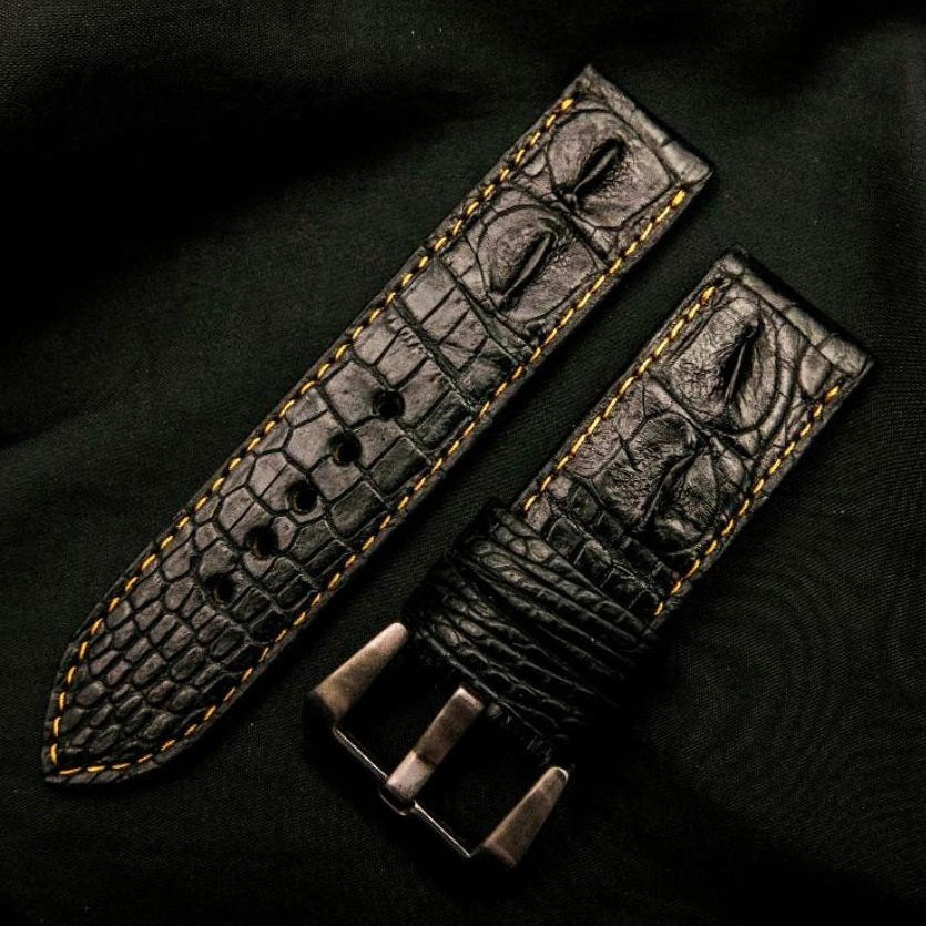 BLACK CROCODILE HORNBACK LEATHER STRAP